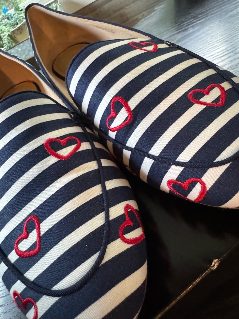 Talbots Navy & White Striped Loafers with Red Heart Accents 10 - Picture 5 of 8